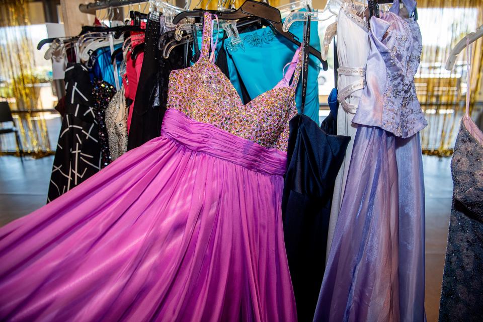 Formal dresses on display at Eblen Charities in Asheville.