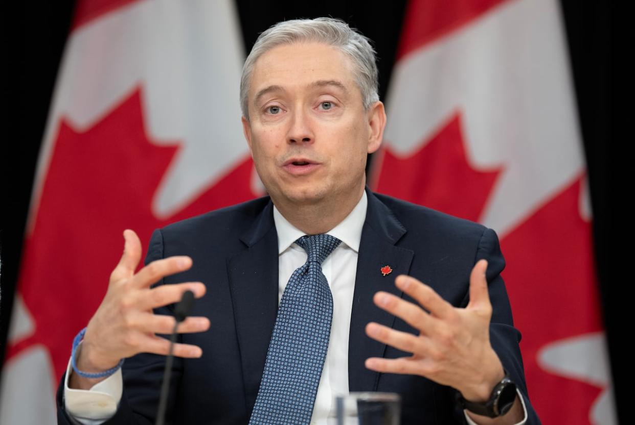 Innovation, Science and Industry Minister Francois-Philippe Champagne attends a news conference in Ottawa on Monday, Jan. 29, 2024. (Adrian Wyld/The Canadian Press - image credit)