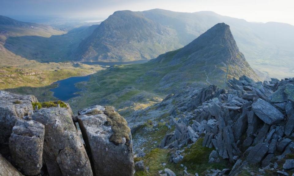 Tryfan and the Ogwen Valley from Glyder Fach.