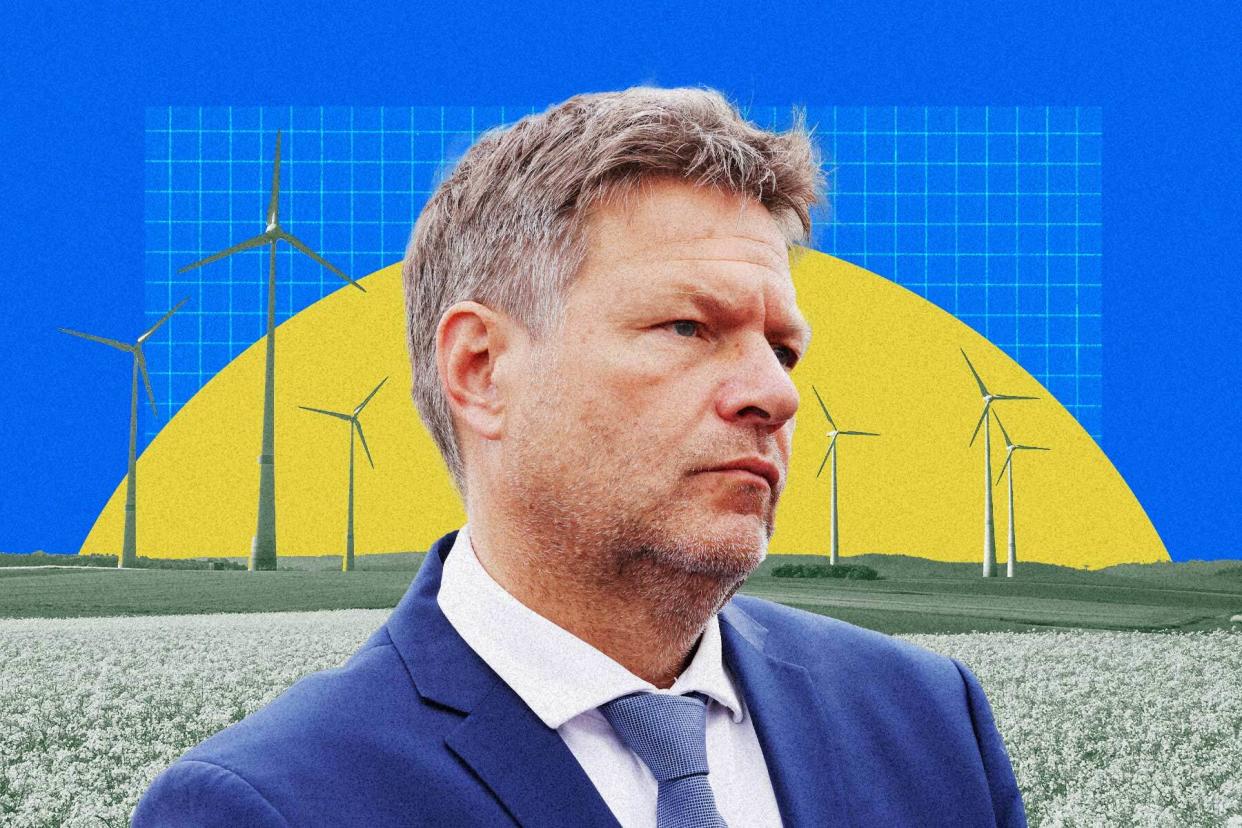 Wirtschaftsminister Robert Habeck sieht die Energiewende im Plan.  - Copyright: Getty Images / Sean Gallup, elxeneize