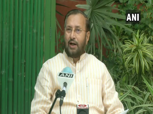 Union Information and Broadcasting Minister Prakash Javadekar speaking to ANI in New Delhi on Saturday. (Photo/ANI)