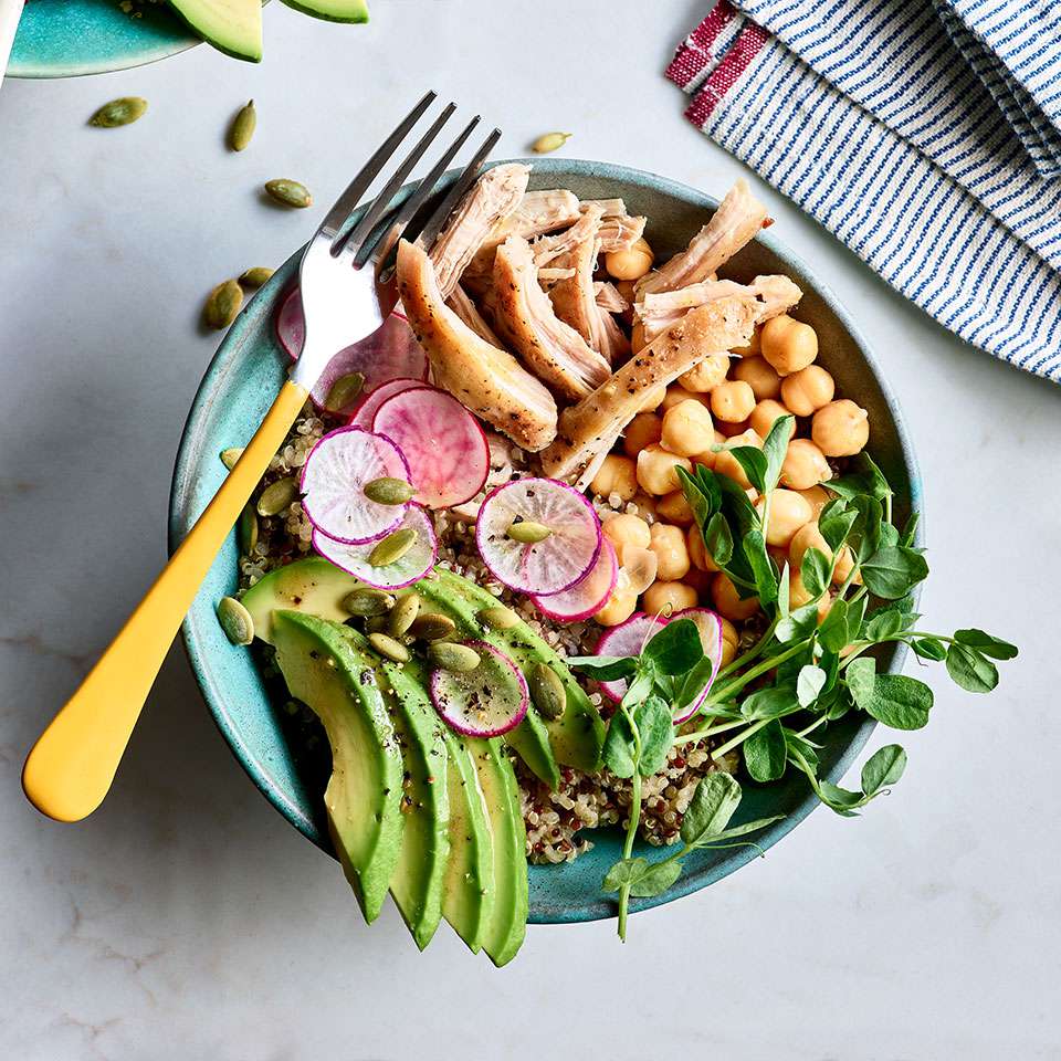 Chicken, Avocado & Quinoa Bowls with Herb Dressing