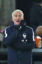 France's coach Didier Deschamps screams as he gives directions to his players during the international friendly soccer match between The Netherlands and France at De Kuip stadium in Rotterdam, Netherlands, Friday, Nov. 16, 2018. (AP Photo/Peter Dejong)