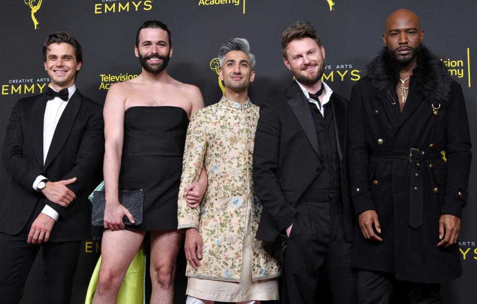 From left, Queer Eye's stars Antoni Porowski, Jonathan Van Ness, Tan France, Bobby Berk, and Karamo Brown (Richard Shotwell/Invision/AP)