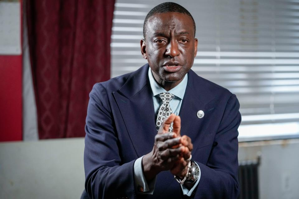 Then-New York City Council candidate Yusef Salaam speaks during an interview with The Associated Press on May 24, 2023.