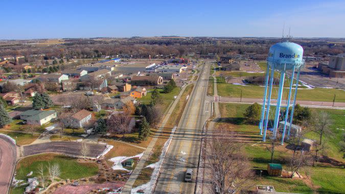 Brandon, South Dakota in Spring seen from Above by Drone.