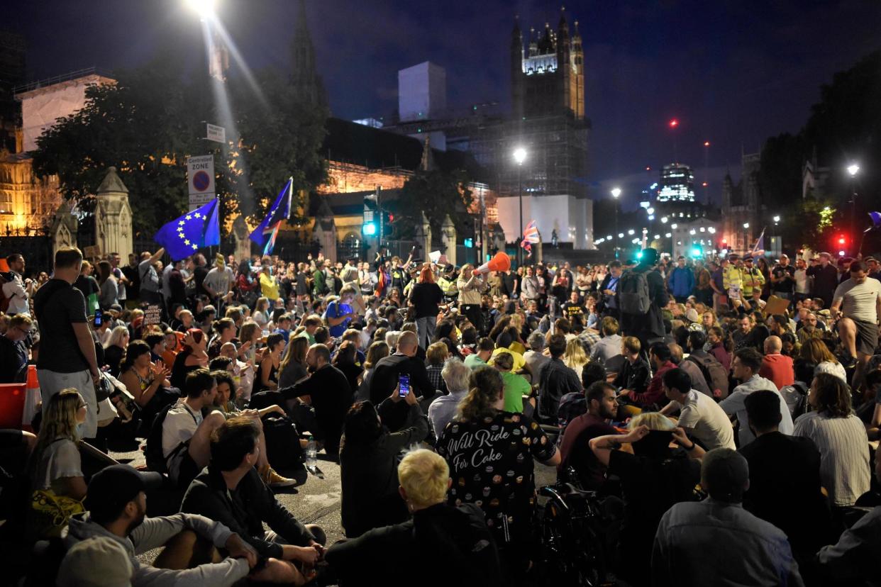 Pro-EU supporters protest outside the Houses of Parliament on Wednesday: Getty Images