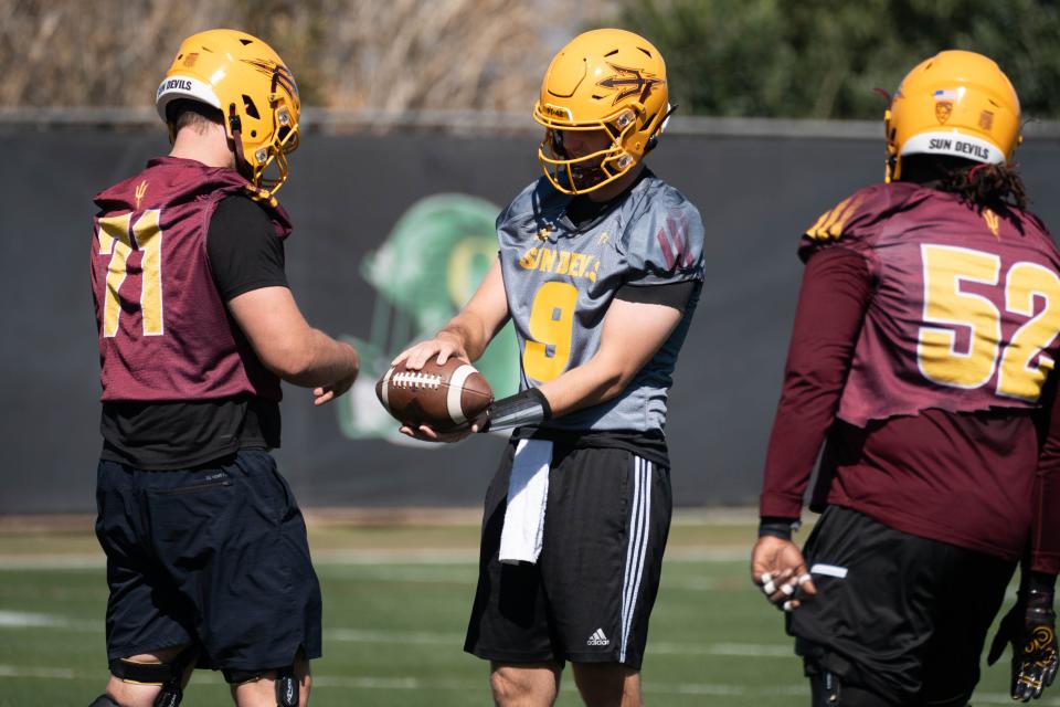 Paul Tyson (9) during ASU spring football practice on March 15, 2022, at Kajikawa Practice fields, Tempe, Arizona.