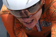 Annemiek van Vleuten of The Netherlands competes during the women's cycling individual time trial at the 2020 Summer Olympics, Wednesday, July 28, 2021, in Oyama, Japan. (AP Photo/Christophe Ena)