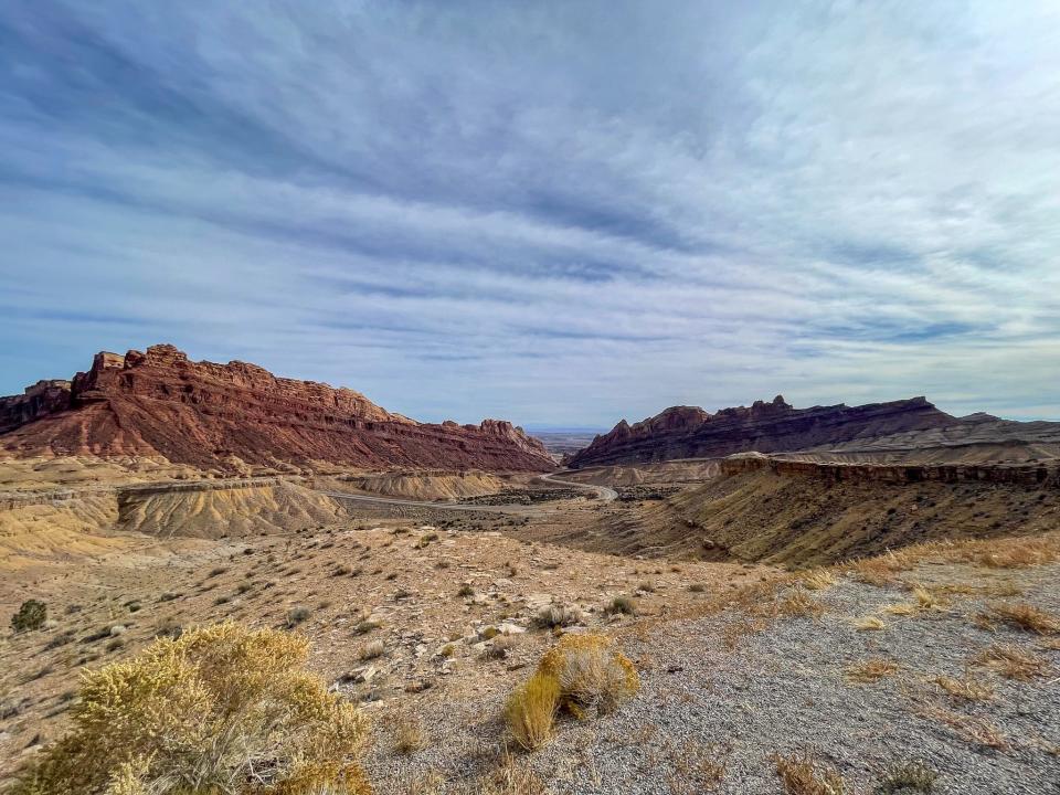 An empty road in Arches National Park in Utah.