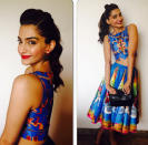 The fun and playful ponytail was balanced with a serious red lip.Image:Instagram.com/Sonamkapoor