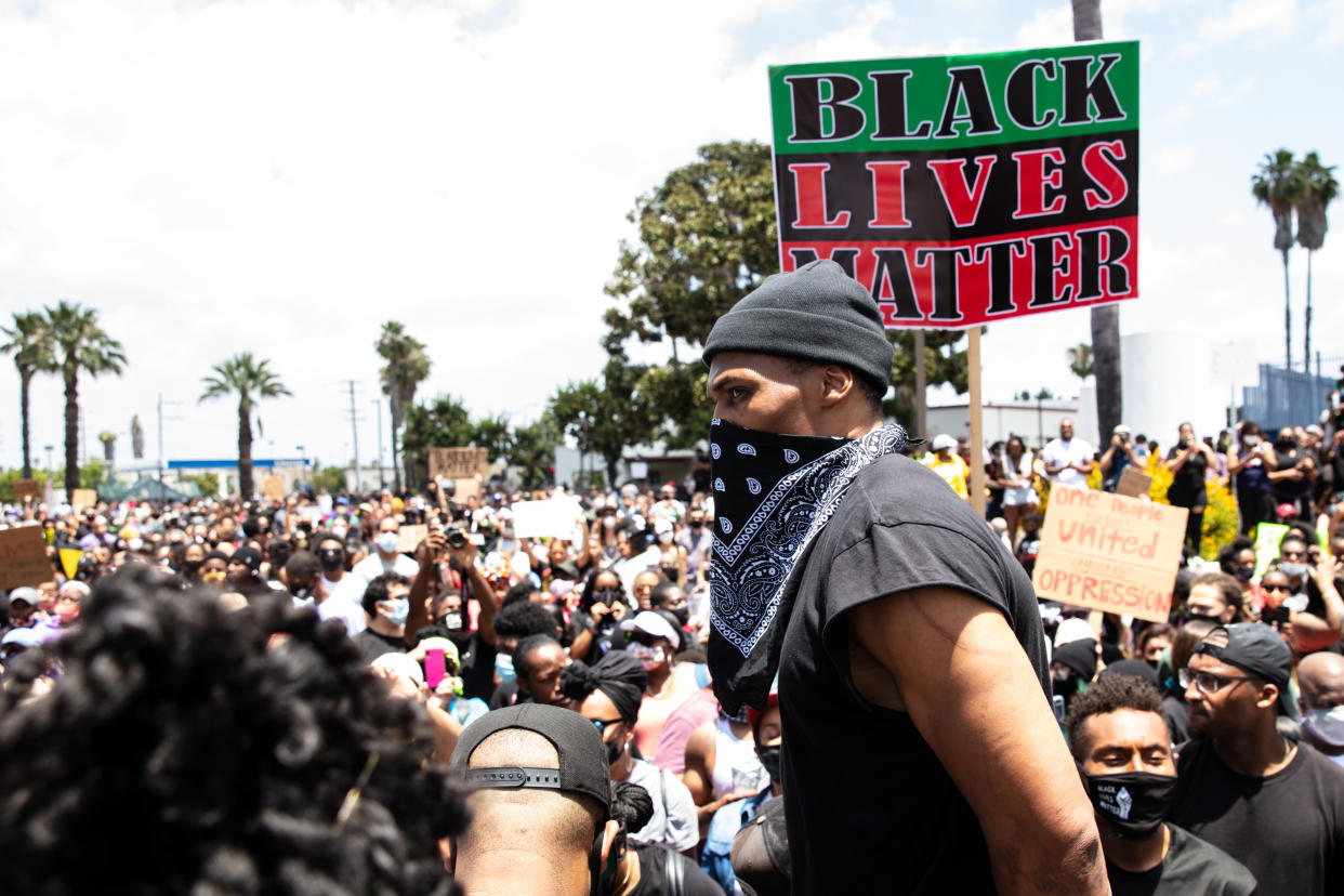 Russell Westbrook is joining a Tulsa Juneteenth party scheduled opposite of President Trump's MAGA rally. (Jay L. Clendenin/L.A Times/Getty Images)