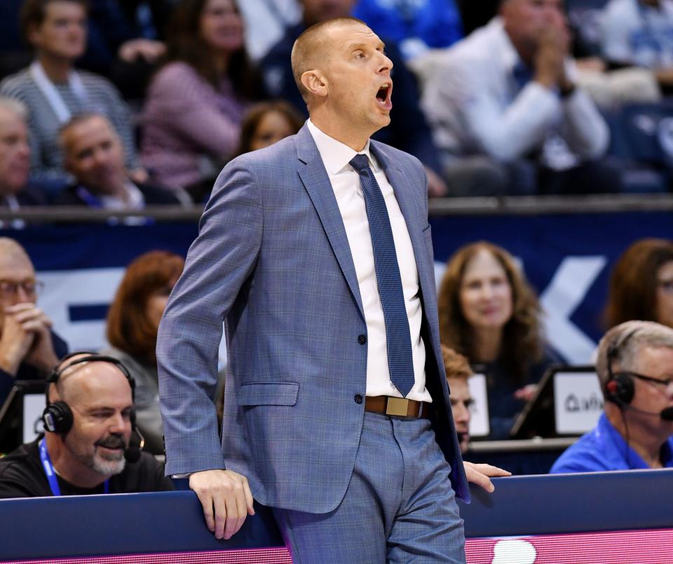 Brigham Young Cougars head coach Mark Pope calls out instructions to his team as BYU and SE Louisiana play at the Marriott Center in Provo on Wednesday, Nov. 15, 2023. | Scott G Winterton, Deseret News