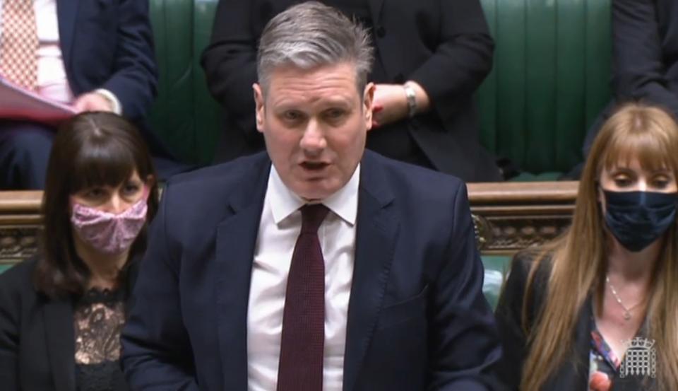 Labour leader Sir Keir Starmer responds to a statement by Prime Minister Boris Johnson to MPs in the House of Commons on the Sue Gray report. Picture date: Monday January 31, 2022. (Photo by House of Commons/PA Images via Getty Images)