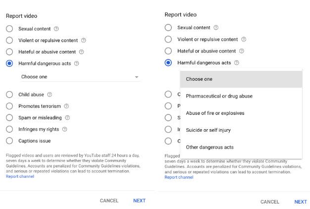 Users can report dangerous content directly beneath the videos. (Photo: YouTube)