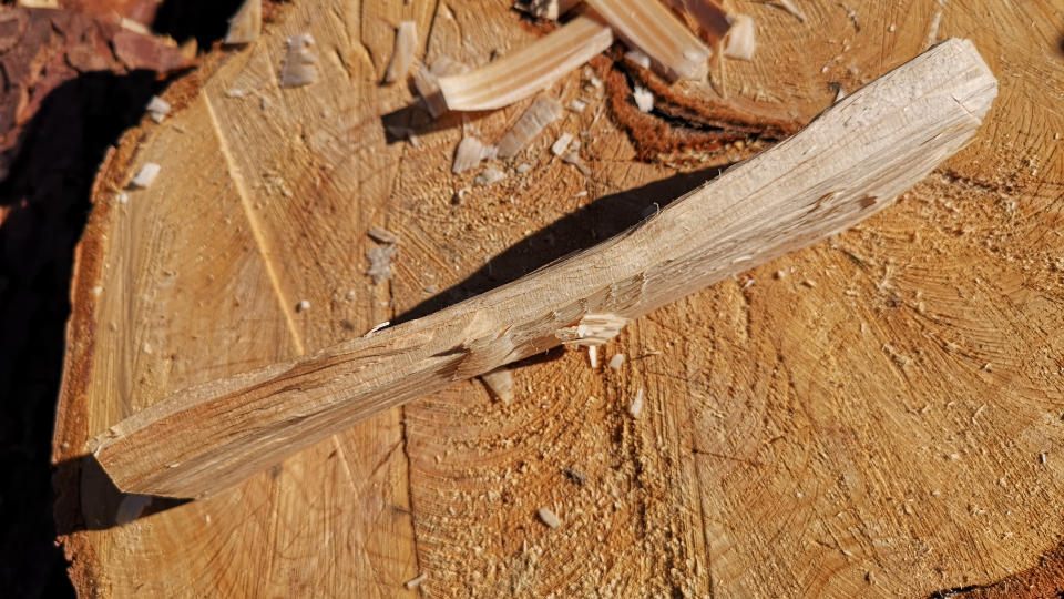 Detail of a block of wood for whittling