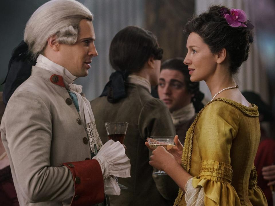 Lord John Grey (David Berry) and Claire Fraser (Caitriona Balfe) in "Outlander."