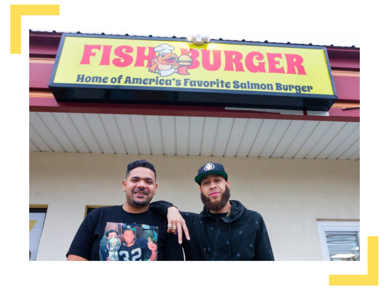 Randy Keyes, left, and Demetrius Howard have opened the takeout-only FishBurger on East Livingston Avenue. It is the only Black-owned restaurant in Driving Park, which doesn’t have any dine-in restaurants.