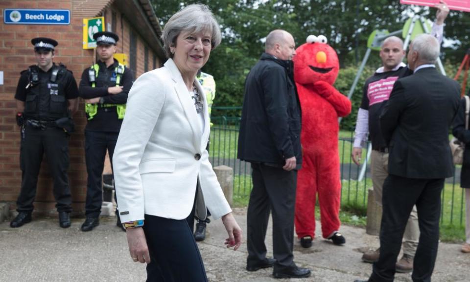 Theresa May casts her vote in the 2017 election in Sonning near Maidenhead