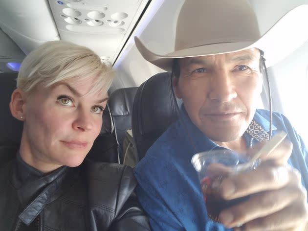 The author and her boyfriend, Rod, on the plane to Reno, Nevada. (Photo: Courtesy of Melissa Duge Spiers)