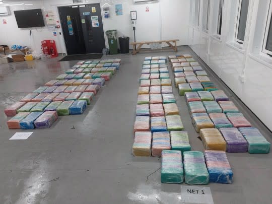 Hundreds of packages of drugs worth around £100,000,000 were found adrift in the English Channel early on Wednesday morning. (Home Office)
