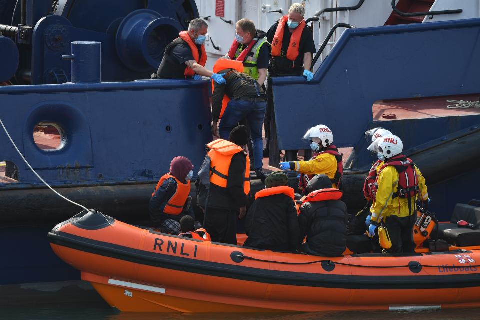 Migrants picked up in the Channel are brought to Dover (AFP via Getty Images)