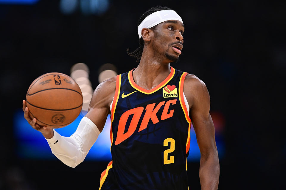 Shai Gilgeous-Alexander und die Oklahoma City Thunder sicherten sich den ersten Platz im Westen.  (Foto von Joshua Gately/Getty Images)