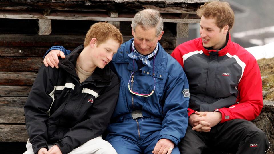 Charles, Harry and William enjoying a ski trip