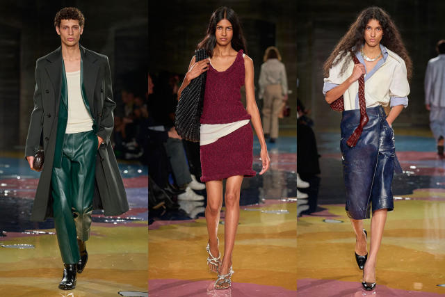 Milan Fashion Week: Bottega Veneta's ingenious trompe l'oeil for its  spring/summer 2023 collection by Matthieu Blazy, with leather pants  mimicking jeans, shredded skirts and Kate Moss on the runway