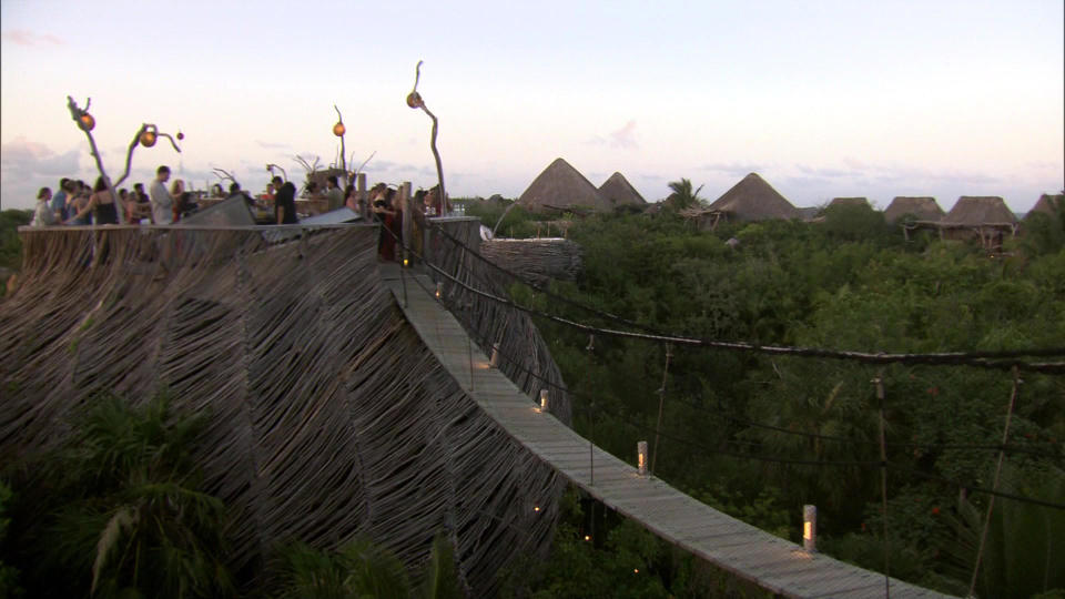 A rope bridge connects components of the Azulik resort.  / Credit: CBS News
