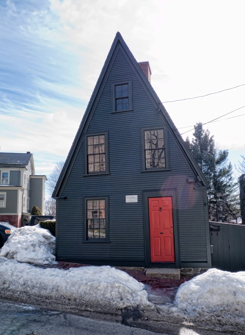 Daniel Pearce House (c1781) at 53 Transit Street in Providence, noted by its steep "lightning splitter" roof.