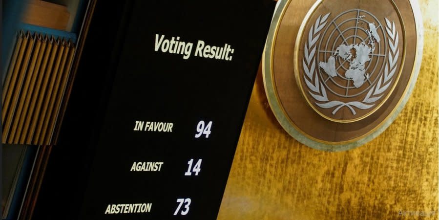 94 countries voted for the resolution, 14 - against, 73 - abstained