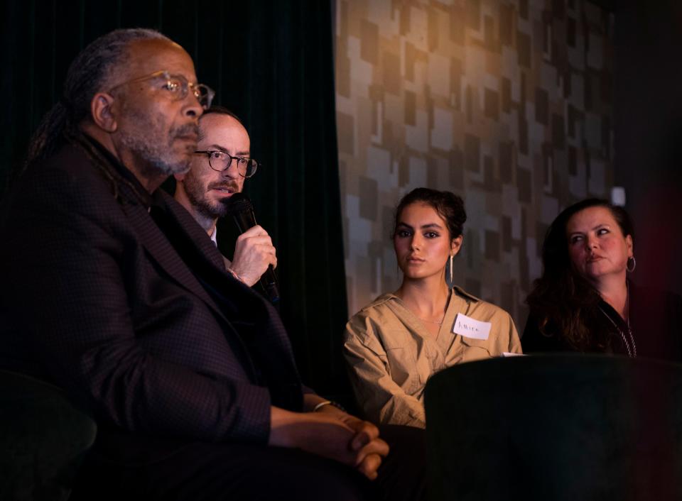 Mayor Freddie O'Connell speaks during Millions of Conversations’ event Conversation of Grief, Healing and Hope, at AnzieBlue in Nashville, Tenn., Thursday, Oct. 26, 2023.