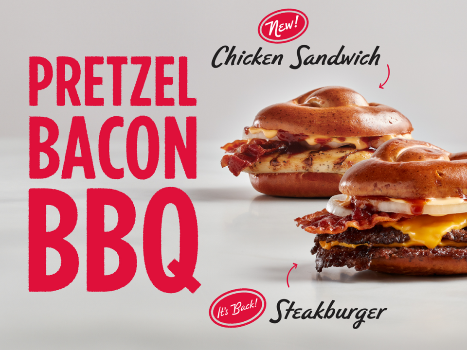 Freddy’s fans can try the pretzel bacon barbecue steakburger and chicken sandwich for a limited time starting May 8.