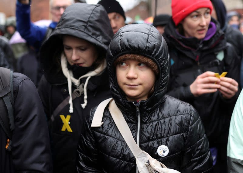 Protest against the expansion of the Garzweiler open-cast lignite mine of Germany's utility RWE to Luetzerath, in Keyenberg