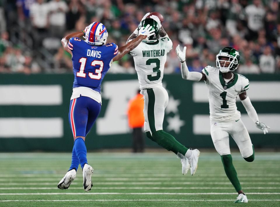 Jordan Whitehead of the Jets intercepted Josh Allen three times in the season opener.