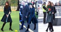 <p>Duchess Kate wore this tartan Alexander McQueen dress coat for the third time on January 29, 2019, to open the V&A Dundee in Scotland. She originally wore the green and blue topper in November 2012 and then again on Christmas day in 2013. </p>