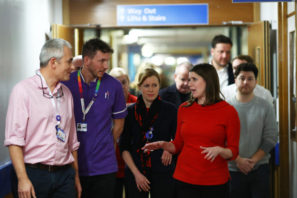 Liberal Democrat leader Jo Swinson (right) talks to staff during her visit to the children's emergency department at University Hospital Southampton whilst on the General Election campaign trail.