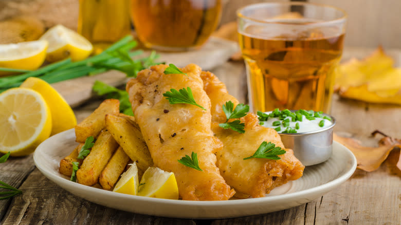 Beer-battered fish and chips