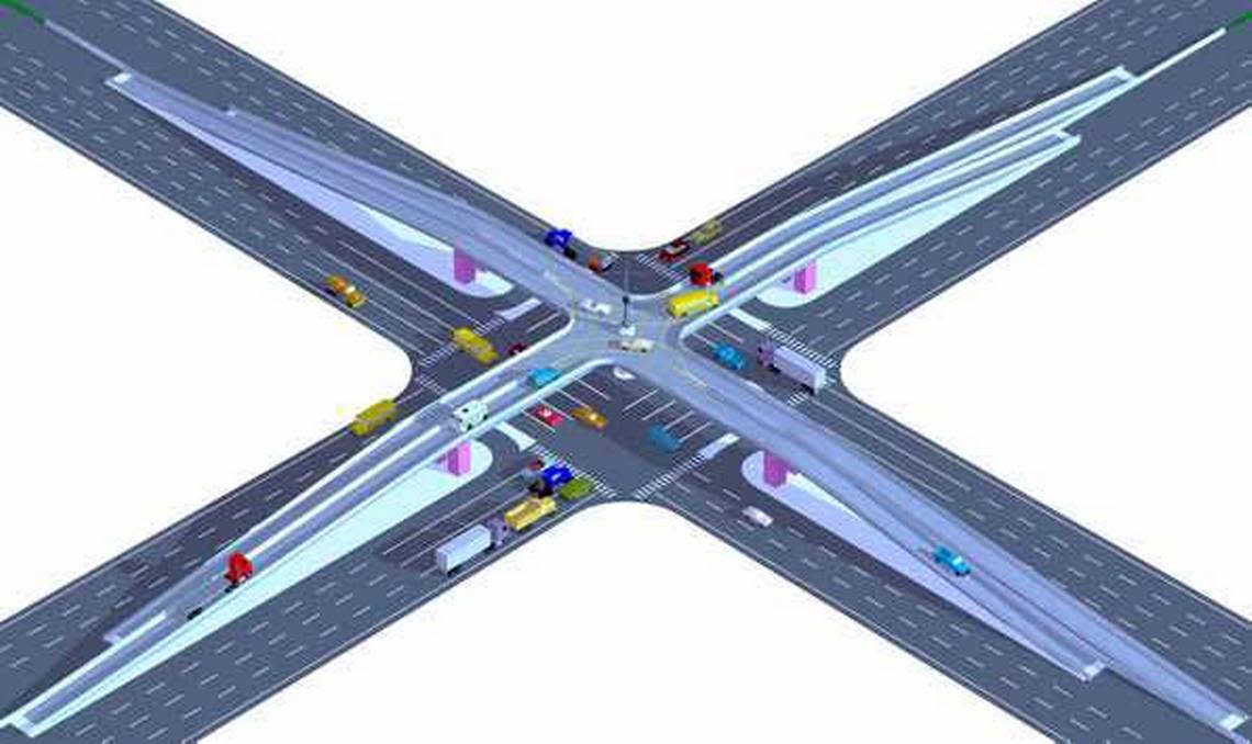 This example of a center turn overpass Interchange by the Maryland State Highway Administration shows what option three could look like. This could be placed at Pope Square or Spanish Wells.