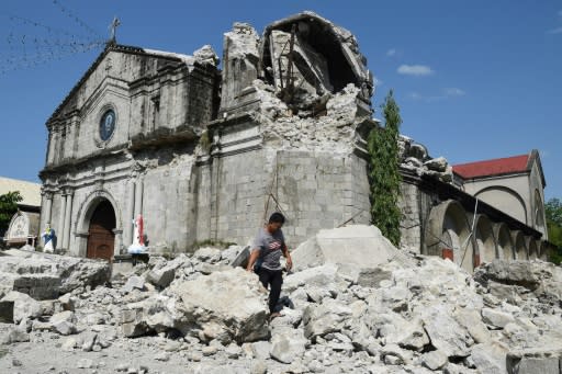 The 18th century belfry of the Saint Catherine of Alexandria church in Porac collapsed in the quake