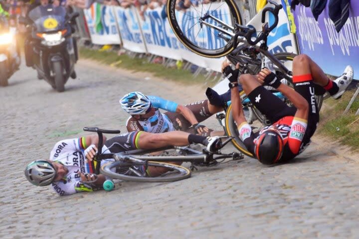 Oliver Naesen, Peter Sagan, and Greg Van Avermaet hit the deck at the Tour of Flanders