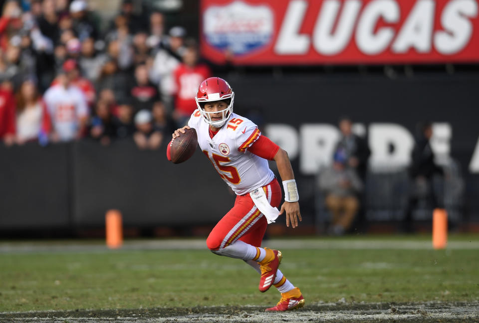 Patrick Mahomes is 77 passing yards from reaching the 4,000-yard passing mark this season. (Getty Images)