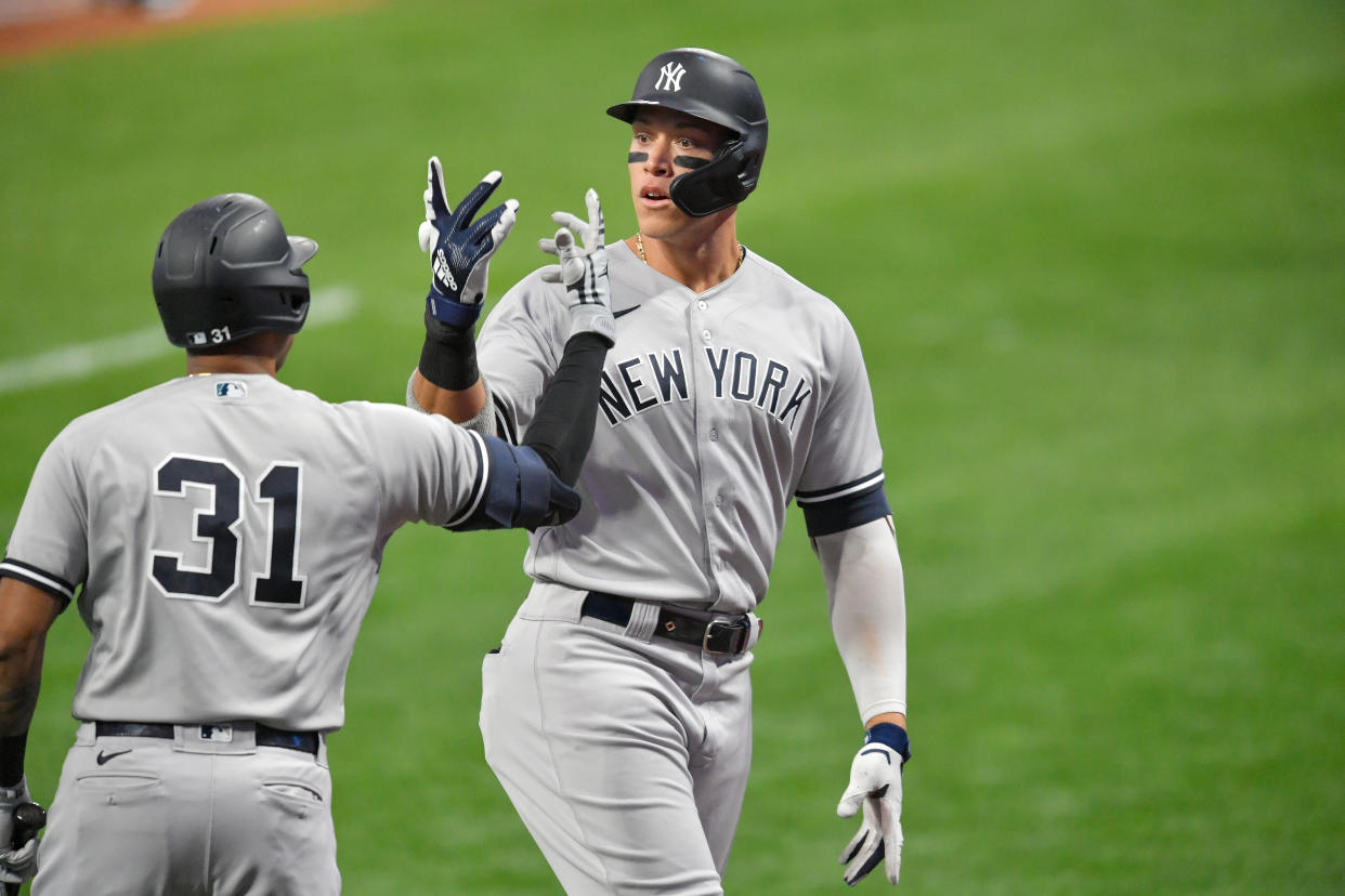 Aaron Judge and the Yankees rolled to an easy win in Game 1 of the Wild Card Series against the Cleveland Indians. (Photo by Jason Miller/Getty Images)