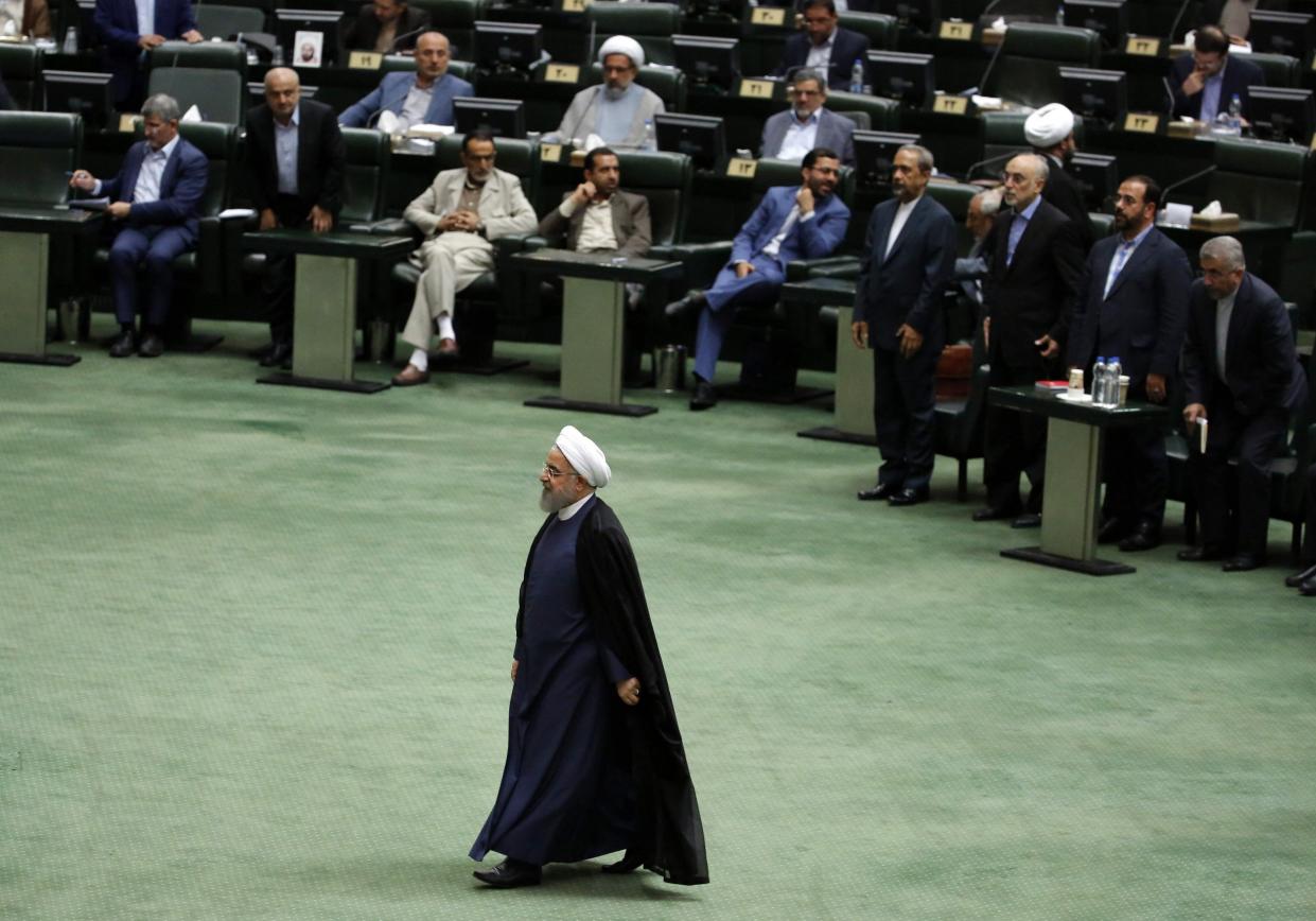 Mr Rouhani was summoned before parliament today for the first time in his five years in office: Getty