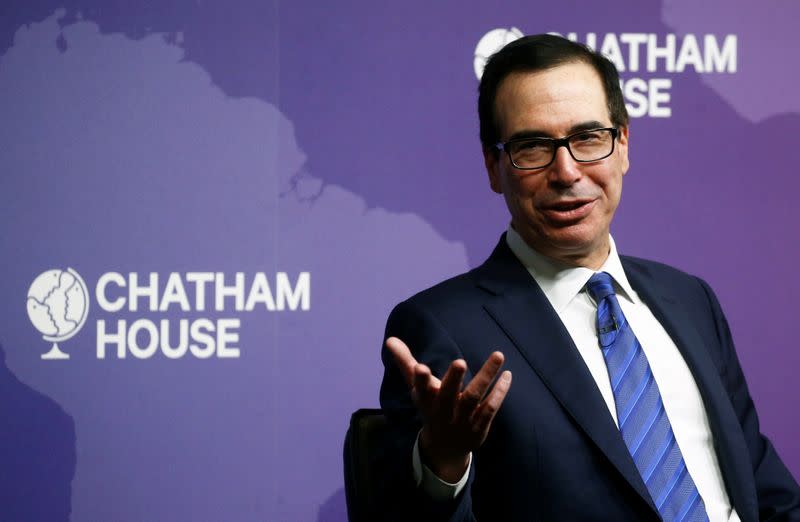 U.S. Treasury Secretary Steven Mnuchin speaks at Chatham House in London