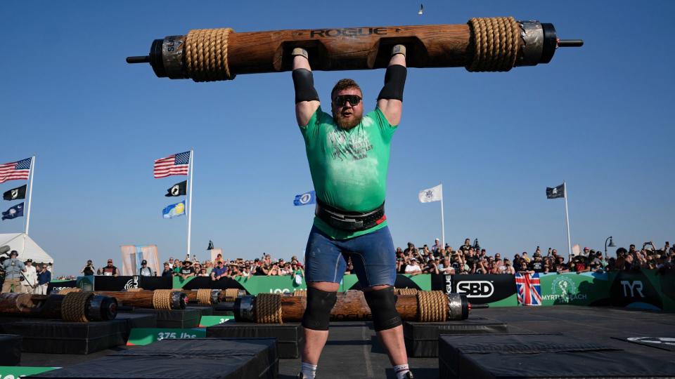  Tom Stoltman doing log press at World's Strongest Man. 
