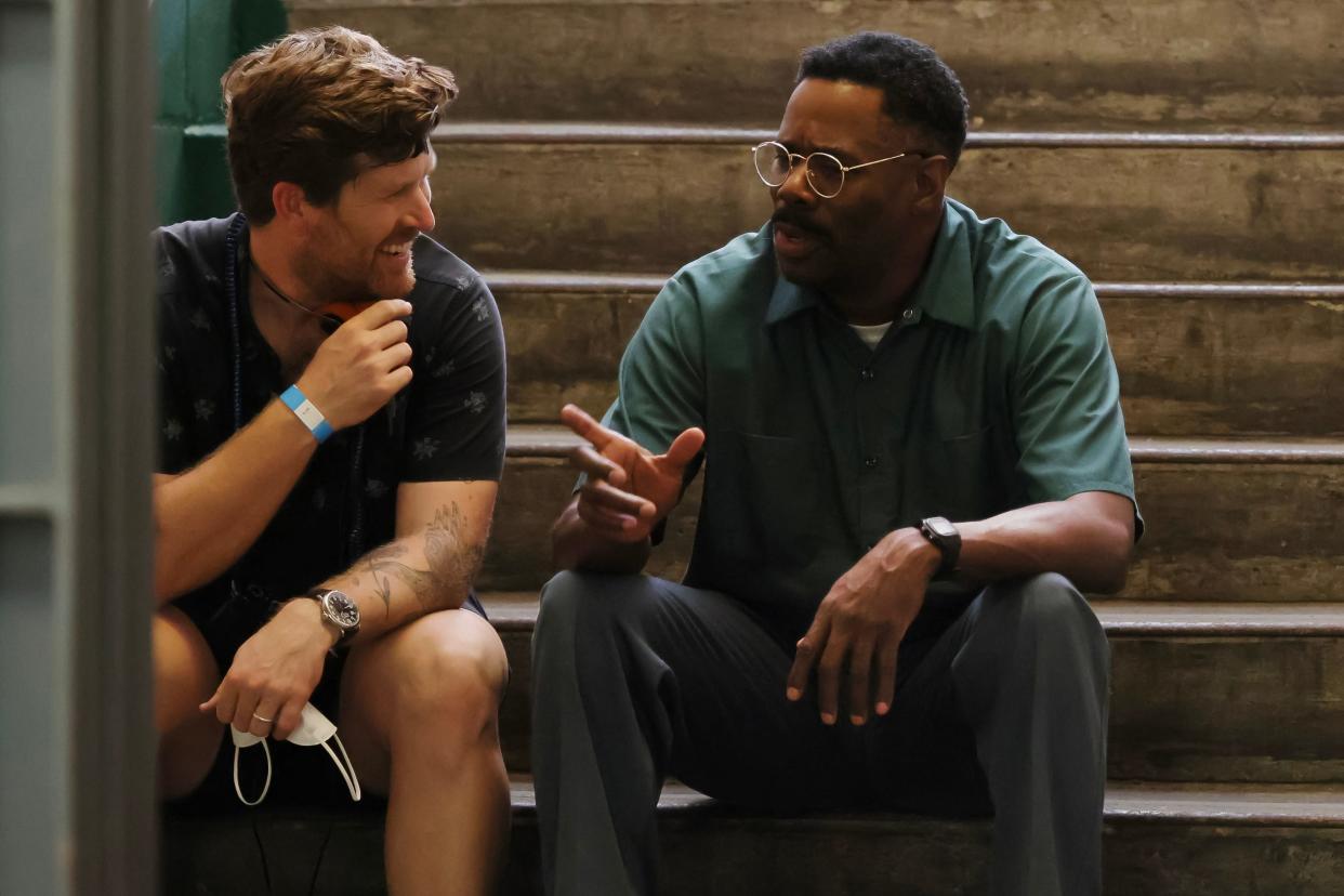 "Sing Sing" director Greg Kwedar, left, and Colman Domingo on the set of the film.