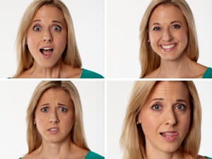 woman doing different facial expressions