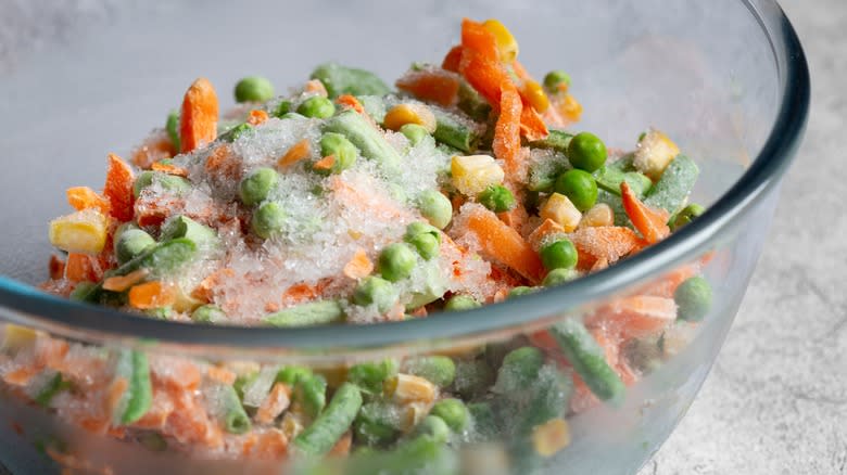 Frozen vegetables in bowl